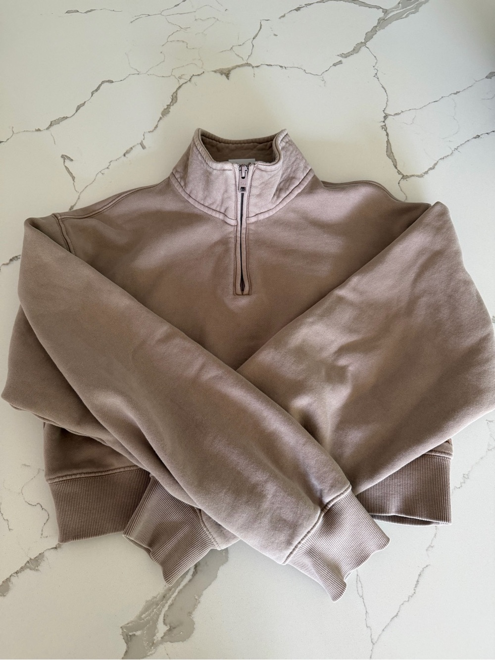 Aritzia Perfect Fit Cropped Sweatshirt Taupe
